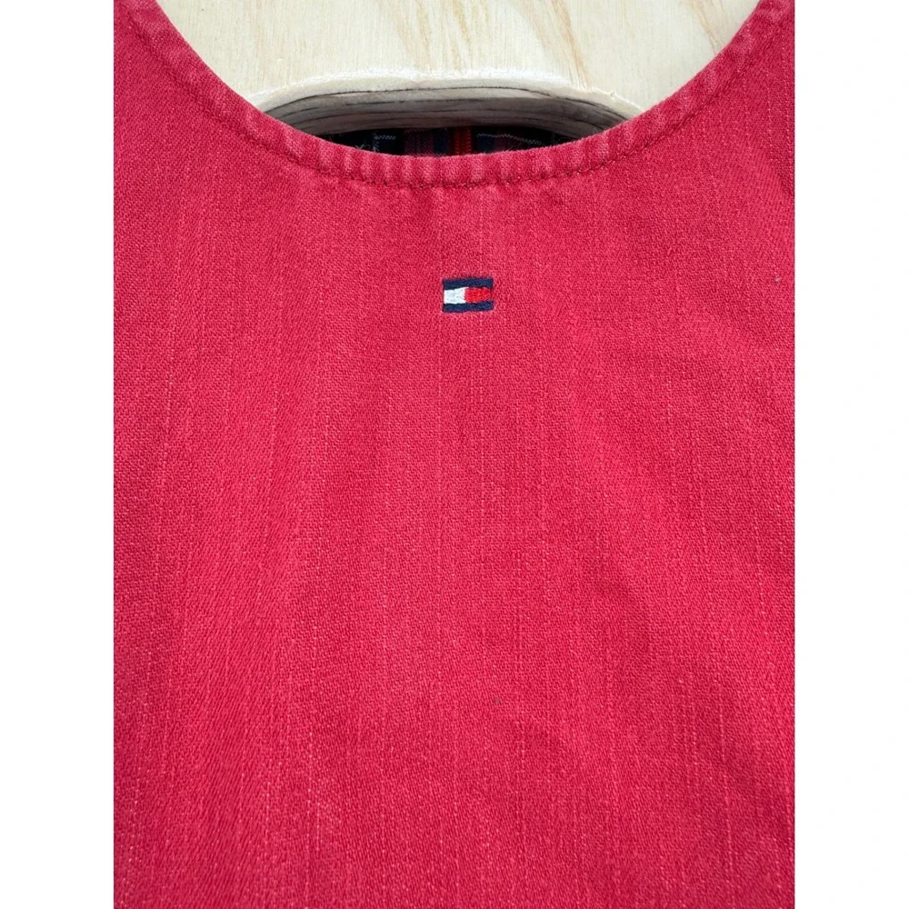 Tommy Hilfiger Pleated Jumper Dress Size 5 Cotton Red Preppy Plaid Lined Y2K